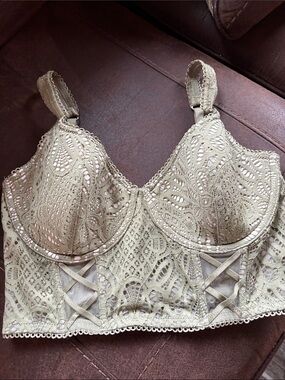 Victoria's Secret Cream Lace Longline corset size 34DD sage green